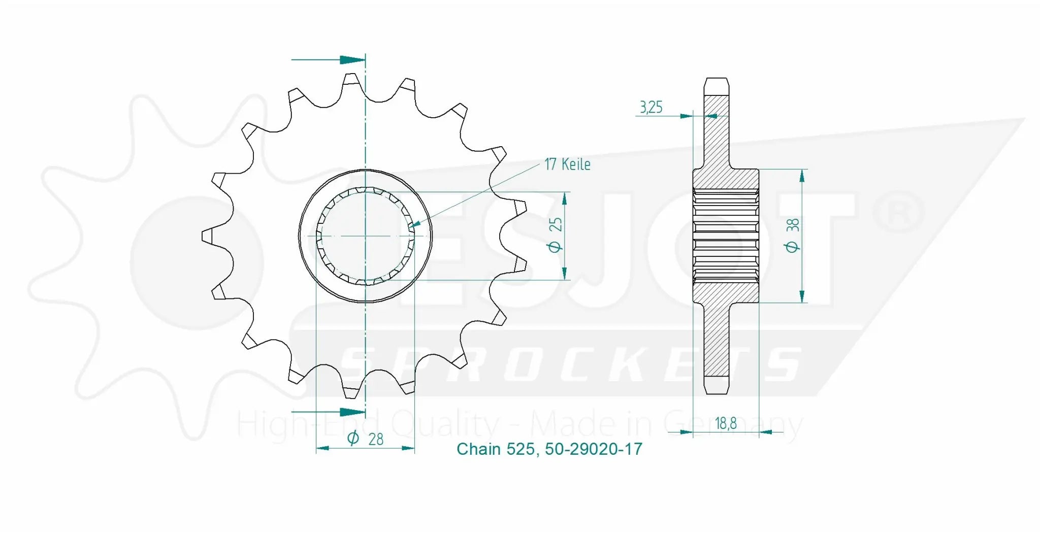 Esjot 525 Front Sprocket - High-performance Steel