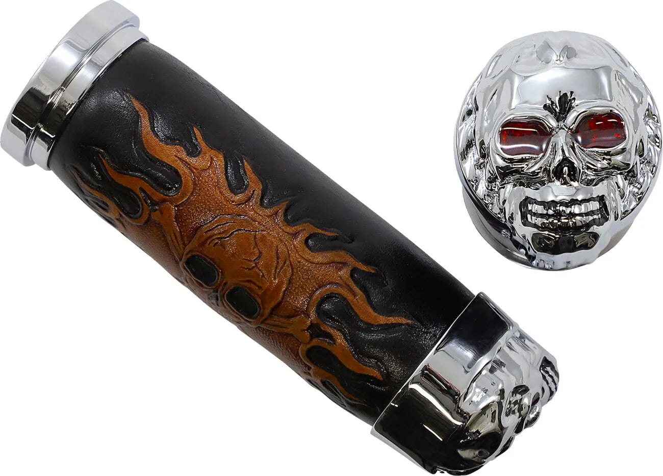 Drag Specialties Skull Grips - Black Leather