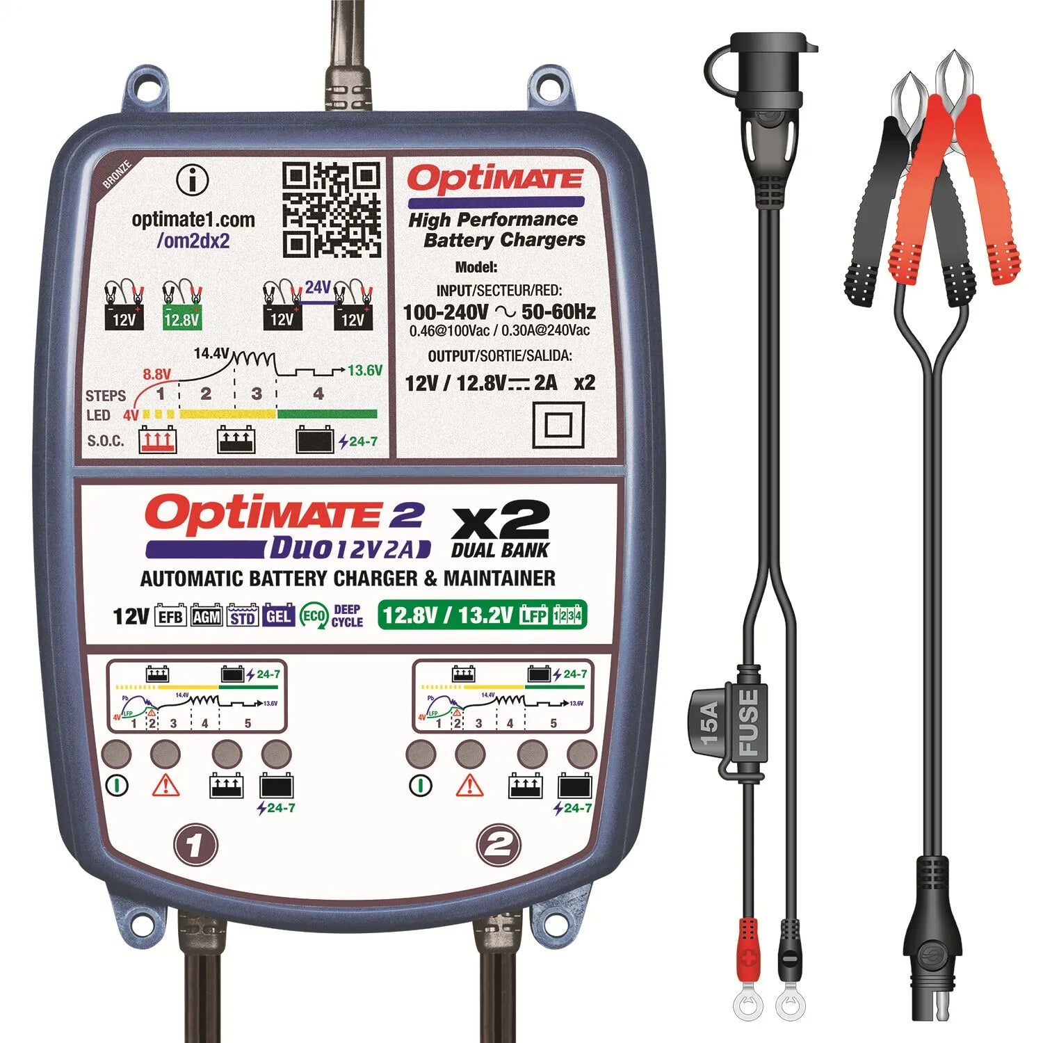 Tecmate Optimate 2 Duo: 12v 2a Battery Maintainer