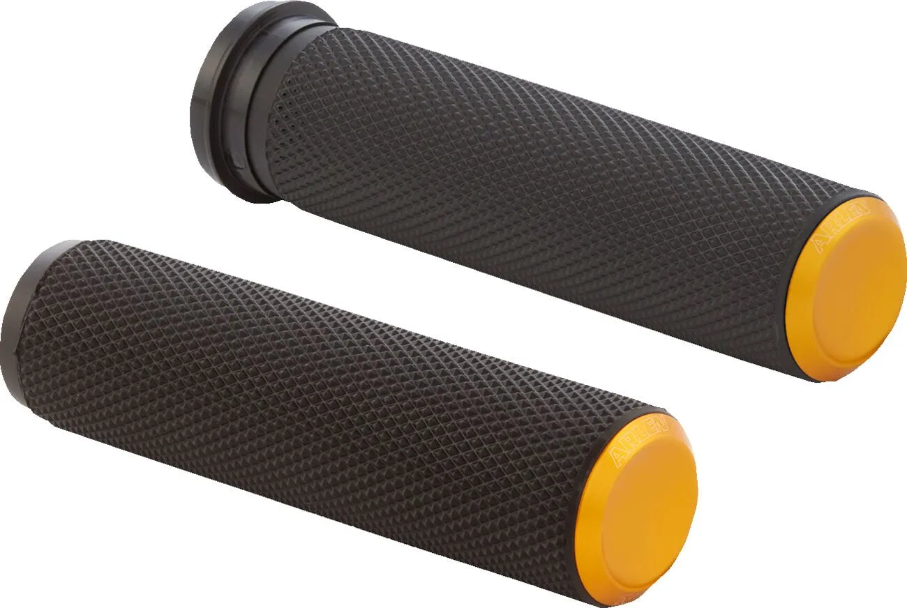 Arlen Ness Knurled Grips - Black/gold - 1"