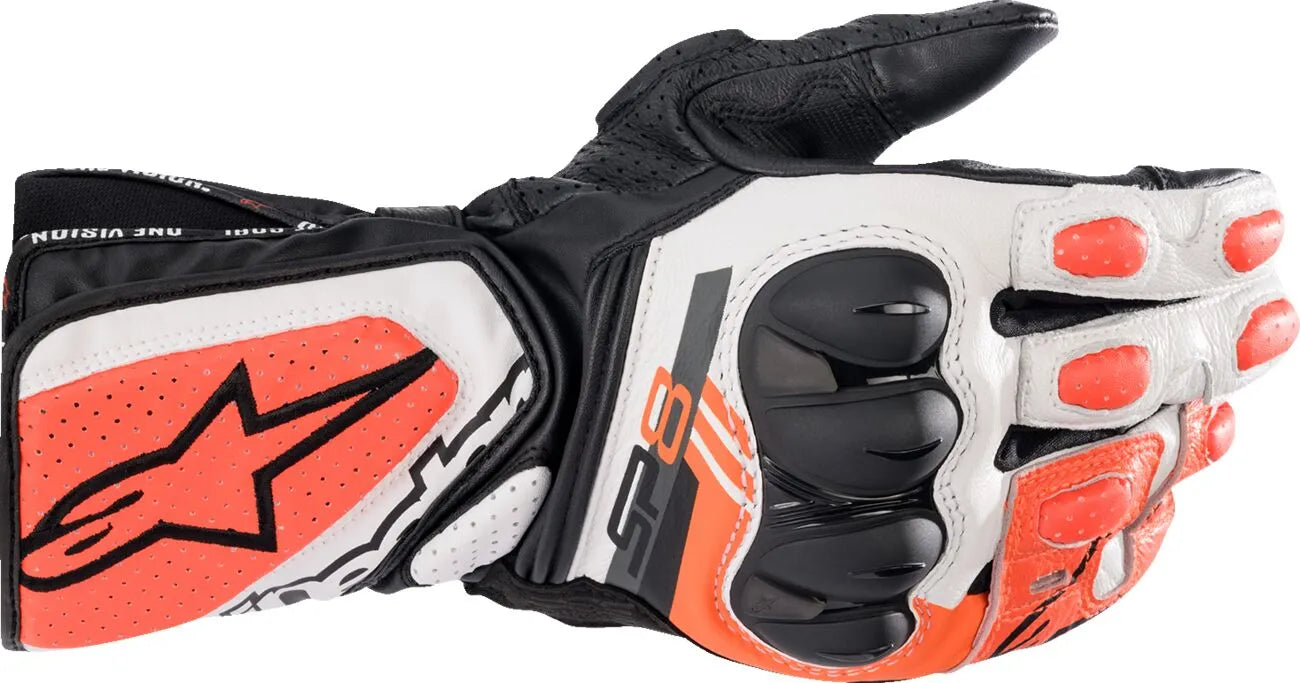 Alpinestars Sp-8 V3 Gloves Sport Riding For Men - Black/White/Fluorescent Red