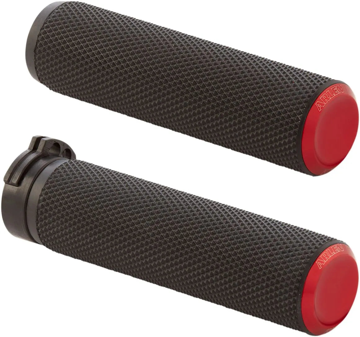 Arlen Ness Knurled Grips - 1" Handlebar, Black/red