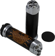 Drag Specialties Skull Grips - Black Leather