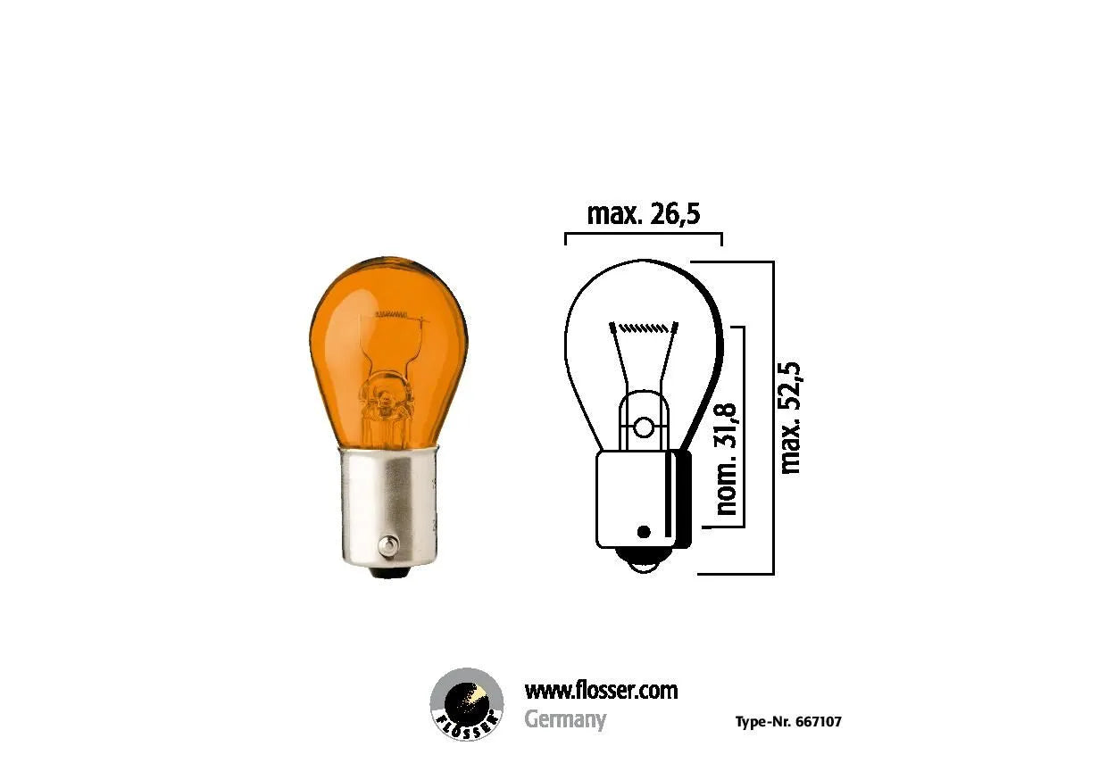 Flosser Ba15s Amber Bulb - 12v 21w