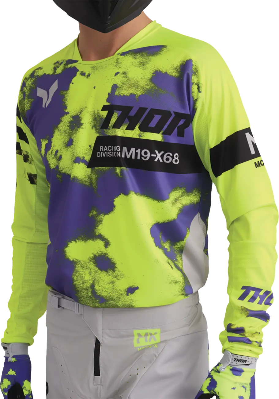 Thor Launchmode Bleach Motocross Jersey - Black/Gray/Purple/Acid