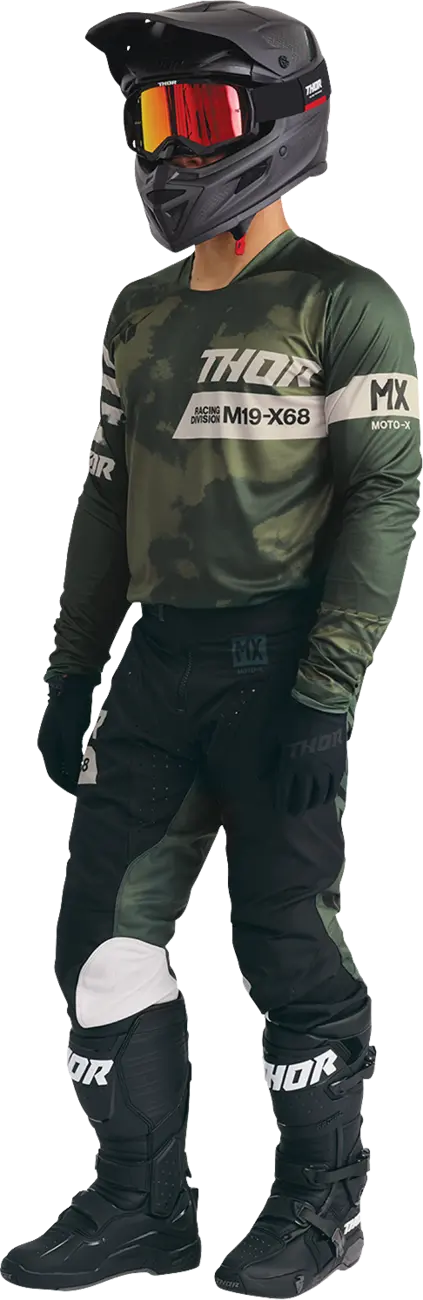 Thor Launchmode Bleach Motocross Jersey - Black/Camo Green/Off-White