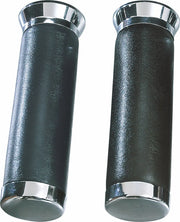 Parts Unlimited Leather-covered Grips - Black/chrome