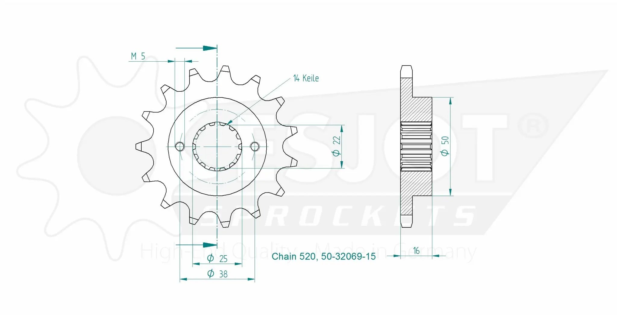 Esjot 520 Sprocket Front - 15 Tooth
