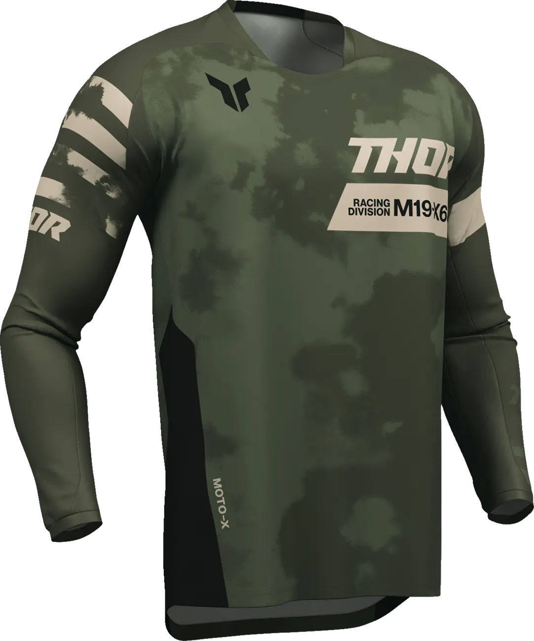 Thor Launchmode Bleach Motocross Jersey - Black/Camo Green/Off-White