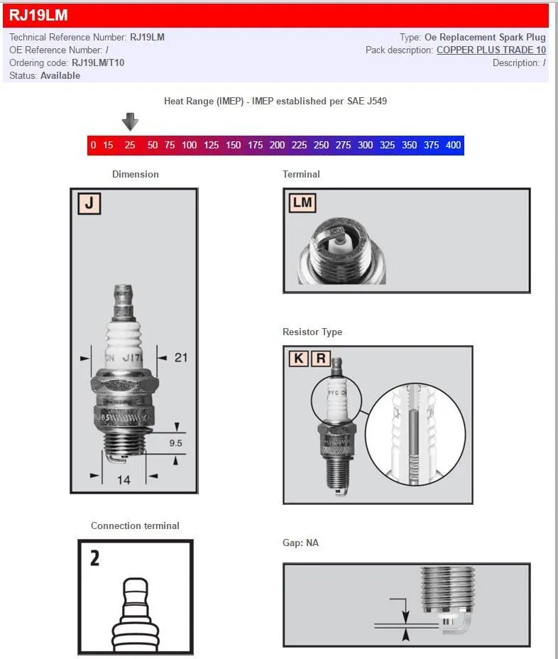 Champion Rj19lm Spark Plug - Resistor Type