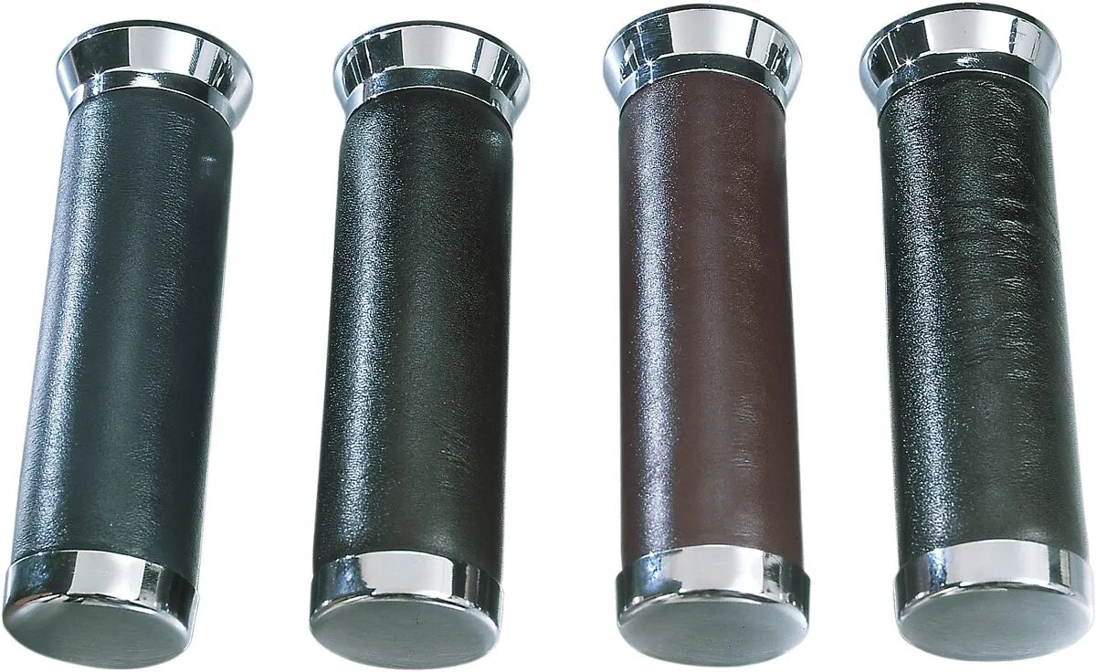 Parts Unlimited Leather-covered Grips - Black/chrome