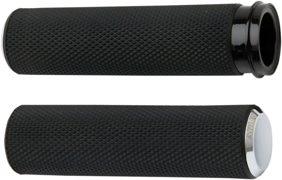 Arlen Ness Knurled Grips - Black/chrome, 1"