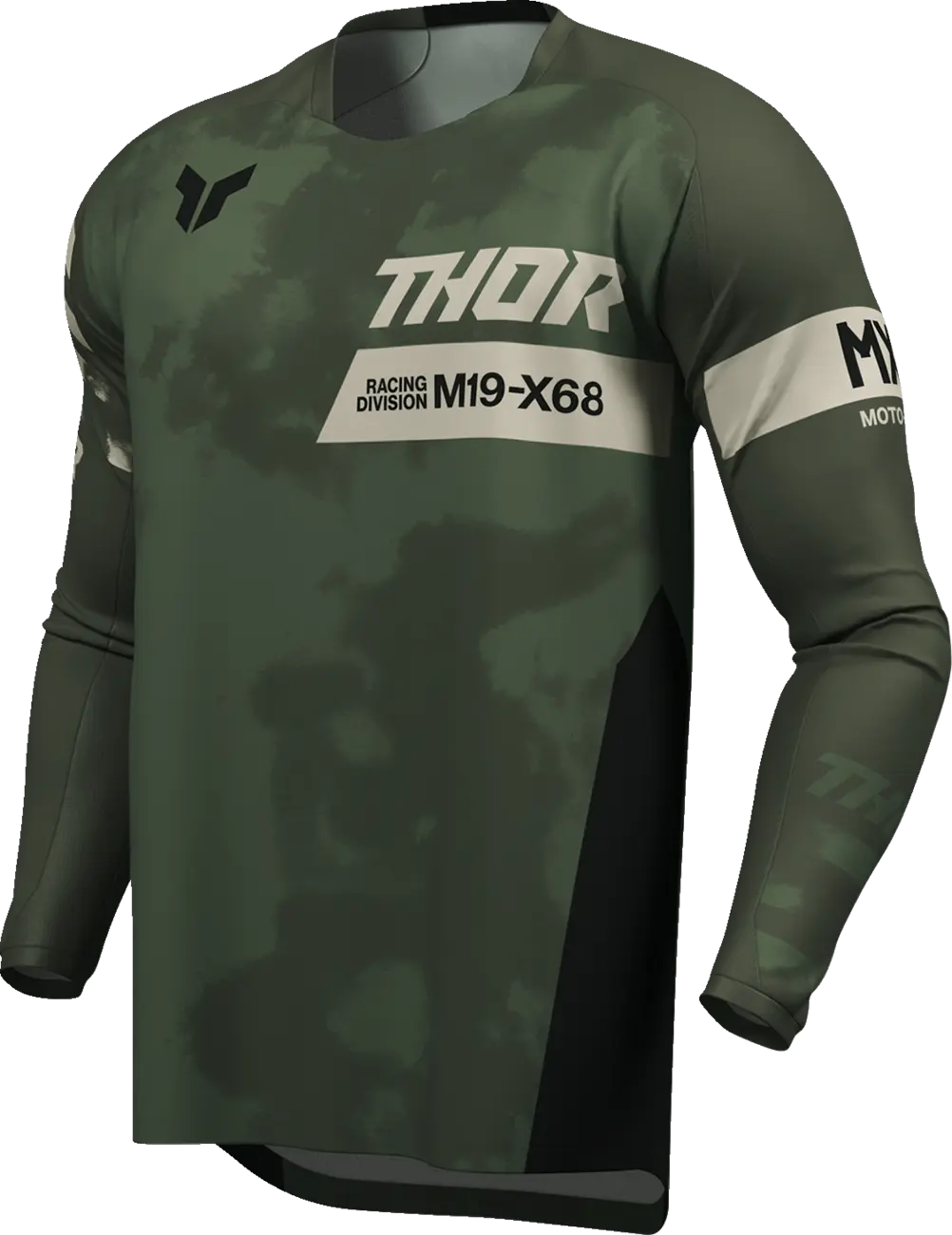 Thor Launchmode Bleach Motocross Jersey - Black/Camo Green/Off-White
