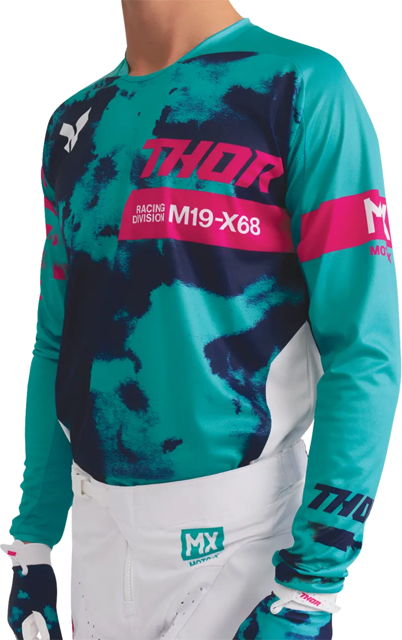 Thor Launchmode Bleach Motocross Jersey - Blue/Pink/White/Aqua
