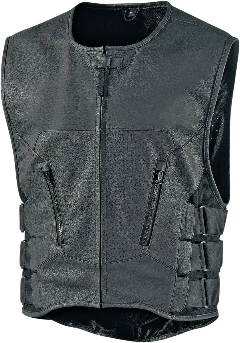 Icon Regulator™ D3o®ipped Leather Vest For Motorcycle Riders - Black