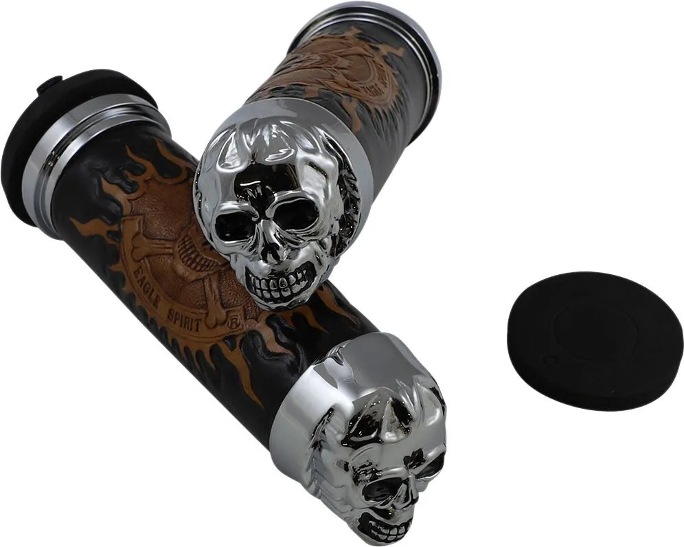 Drag Specialties Skull Grips - Black Leather